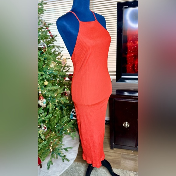 NWT! ZARA Fitted Red Strappy Ribbed Midi Dress - Picture 8 of 15